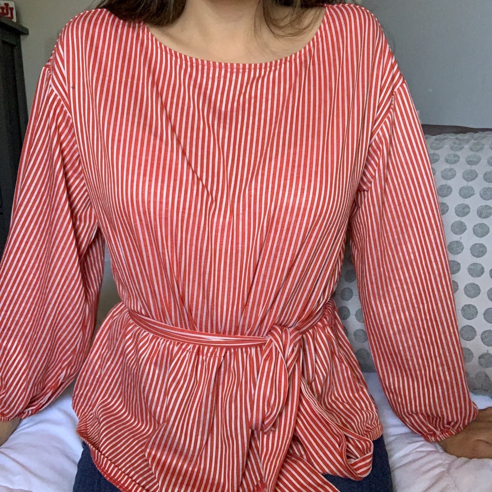 Ann Taylor Striped Knotted Blouse